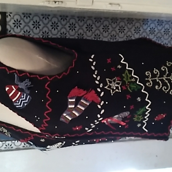 Designers Original Studio Joy ugly Christmas sweater cardigan vest medium - Picture 3 of 4